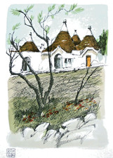 ALDO RISO incisione  firmata, certificata e  dipinta a mano cm. 25 x 35.