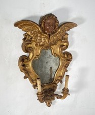 ANTICA GRANDE APPLIQUE SPECCHIERA PUTTO 1800 ANGELO SPECCHIO LEGNO DORATO