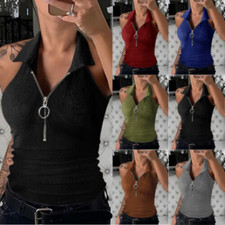 Canottiera donna zip scollo a V canottiera estiva donna slim elasticizzata t-shirt blusa US