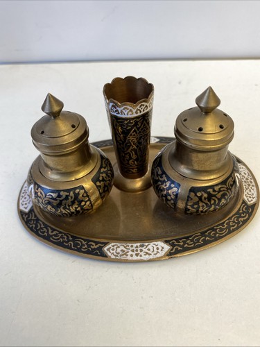 Vintage brass cloisonné salt - vintage,