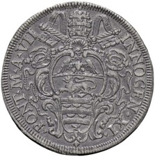 r77_043) ROMA Innocenzo XI (1676-1689) Mezza piastra A. VII Falso d'epoca MB