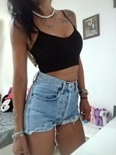 Top Canotta Corta Crop  Donna Imbottito Nero Costine