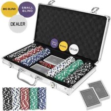 Set Poker Valigetta Alluminio 300 Fiches 2 Mazzi Carte Gettone Kit Texas Holdem
