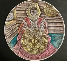 Grande Piatto Sardo Del Carmen Dorgali Ceramica Terracotta Lady Costume Sardegna