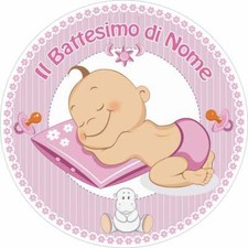 Cialda BATTESIMO SANTO ROSA CELESTE con NOME Decorazione Torta Ostia Zucchero 