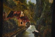 Museale dipinto olio su tela Antico Mulino ad Acqua quadro con cornice coeva