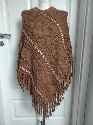 Poncho con frange - , marrone