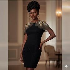 Abito da cocktail MEZZA LUNA By MODI nero con perline formale sera festa