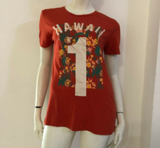 HUGO BOSS Maglia T-shirt rosso arancione stampa Hawaii Tg M Cotone