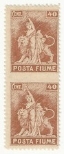 1919 Fiume - 40 c. bruno POSTA FIUME coppia vert. non dentellata al centro MH*