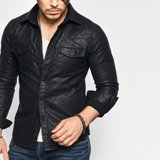 Giacca camicia pelle nera uomo