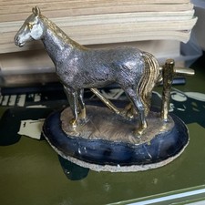 scultura cavallo in argento finiture dorate 925 e pietra d’agata vintage