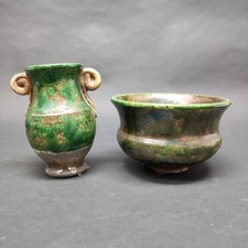 Coppia ceramiche Enrico Cantagalli vaso e ciotola lavorati a lustro