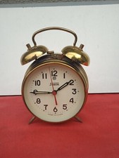 SVEGLIA VINTAGE IN METALLO COLORE ORO CON CARICA A CORDA FUNZIONANTE, 4 FOTO