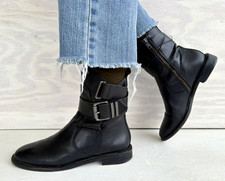 Stivali da combattimento/biker ASH Protest in pelle nera con fibbia e zip di design 38/8