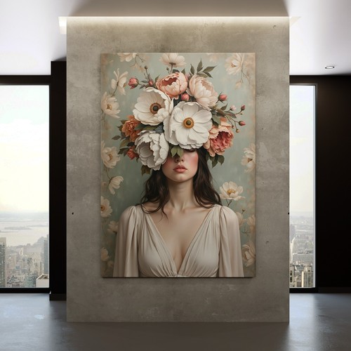 Quadro donna con fiori in - ✅, quadro,