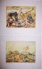 2 Riproduzioni De Chirico per Autostrade, Iri 50x41cm Mercurio e Briareo