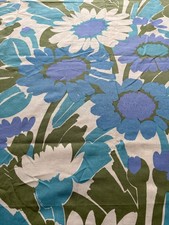 Coppia di tende vintage anni 70 Vymura 'Tahiti' tessuto floreale blu bianco viola