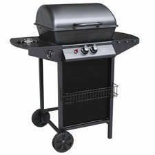 Barbecue a GAS con Fornello 2,9KW 2 Bruciatori con Coperchio e Griglia Acciaio