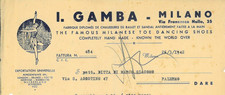 Fattura int. I. GAMBA Scarpe per ballerine fatte a mano. Milano 1942
