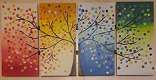 quadro MODERNO Albero Della Vita DIPINTO a mano su tela Made In Italy 60x123 Cm,