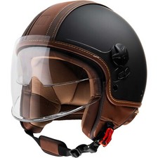 CASCO MOTO MOTOCUBO JET TOP CUBE 06 DOPPIA VISIERA NERO OPACO PELLE MARRONE TG M