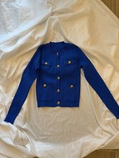 Cardigan blu elettrico con bottoni dorati vintage chic