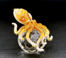 Scatola portagioie polpo cristallo austriaco lusso • decorazione gioiello smalto arancione