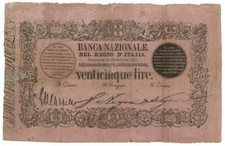 25 LIRE FALSO D'EPOCA BANCA NAZIONALE NEL REGNO D'ITALIA 30/10/1867 MB+