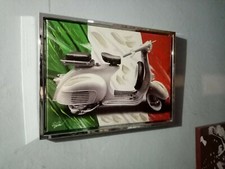 Quadro stampa ritoccato a mano fintapelle bandiera italiana vespa Salvadori Arte