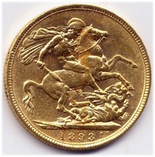 Great Britain - UK : Victoria Veiled head : Gold Sovereign 1893 : Sterlina aUNC 