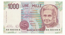 1000 LIRE MONTESSORI  PRIMA SERIE TRIPLA LETTERA  A. AAA  A EMISSIONE 1995
