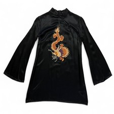 DENNY ROSE Vestito abito nero stile cinese drago in raso Tg IT 40