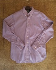 Camicia Polo Ralph Lauren viola a righe bianca da uomo, taglia 40/41 cotone