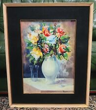 LAMBERTO MASSETANI Macerata acquerello VASO FIORI anni '60 in cornice