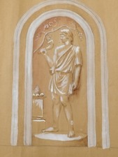 ANTICO DISEGNO SU CARTA ACQUARELLATO PRIMI 1900 DIONISO DIO GRECO DEL VINO