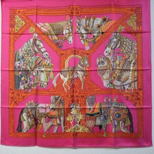 Foulard Hermes La Danse Du Cheval Marwari 90 Cm Seta Rosa Cavallo 35"