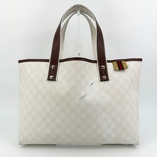GUCCI Sherry Line GG Supreme Tote Bag Borsa a Mano Bianco Marrone PVC Auth