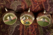 Antiche palle di Natale reflex  (tre)  in vetro soffiato dipinte a mano. Rare.