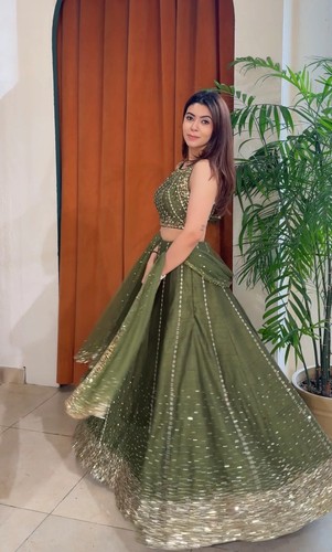 Beautiful vichitra silk green - silk,