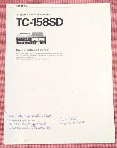 Vintage sony manual - sony, stereo
