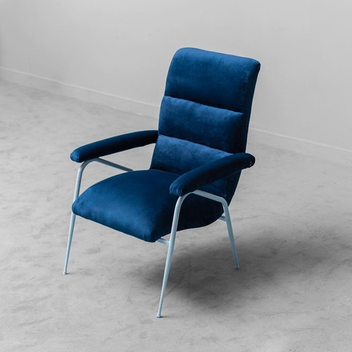 Poltrona velluto blu metallo - poltrona,