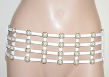 Cintura donna bianca perle bustino cinturone stringivita elastica a molla UBB4