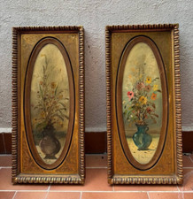 LUCIO CARGNEL - COPPIA DIPINTI ANNI'30 - VASO CON FIORI - CORNICI COEVE (62x28)