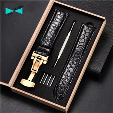 Cinturino orologio in pelle coccodrillo nero da 20 mm con fibbia deployante oro