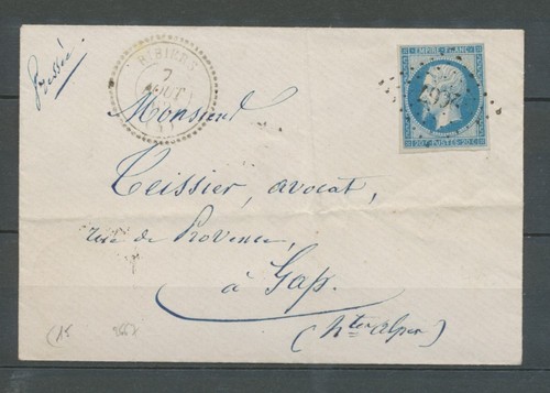 1862 enveloppe càd ribiers - enveloppe,