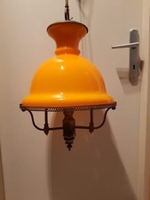 Lampadario Vintage Raro a Sospensione Arancione anni 60,Vetro Ottone massiccio