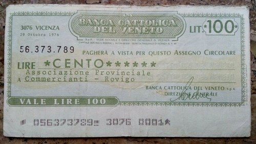 Assegno cartamoneta della - cartamoneta,