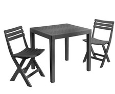 Set tavolo e 2 sedie pieghevoli, in polipropilene, colore antracite 78x65x72cm