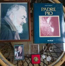 padre pio libro dante alimenti + quadro + musicassetta + medaglia + portachiavi